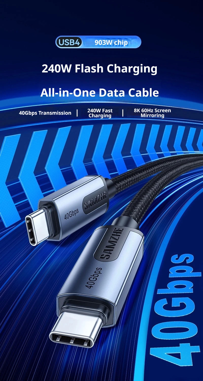 SAMZHE USB4 USB C to USB C Cable 40Gbps 8K 240W PD3.1 Fast Charging Type C Data Video Cable for MacBook iPhone iPad Monitor Dock