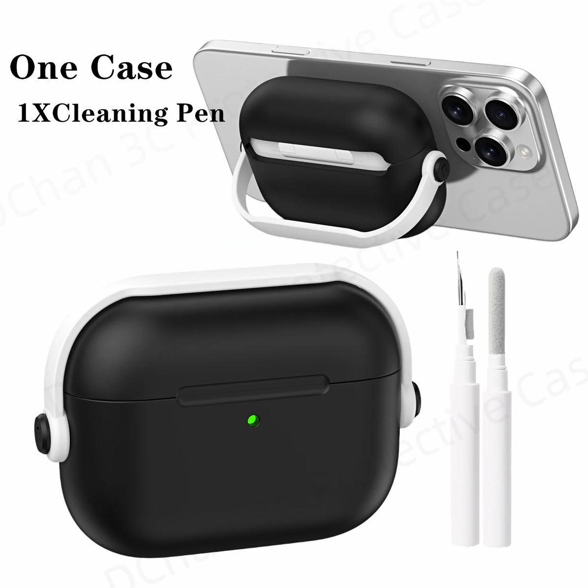 For AirPod Pro3 Case With Lock Shockproof Protective Cover with Cleaner Kit For Airpod 4 Case For AirPods Pro 3 Phone Stand Case