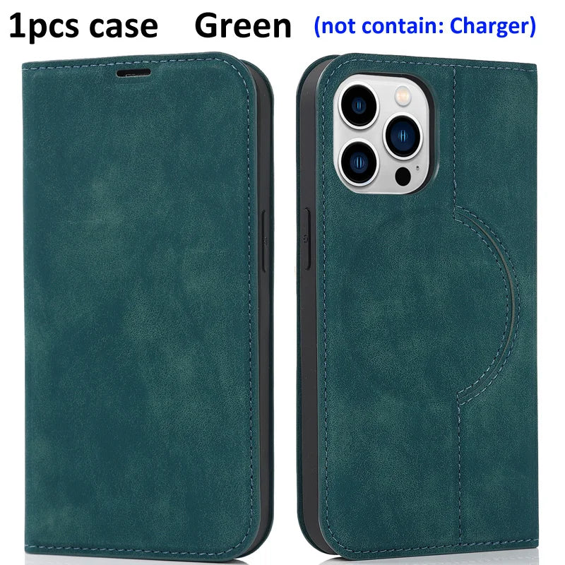 For Magsafe Wallet Leather Flip Case For iPhone 12 13 14 15 16 Pro Max mini Magnetic Wireless Charging Book Folio Cover