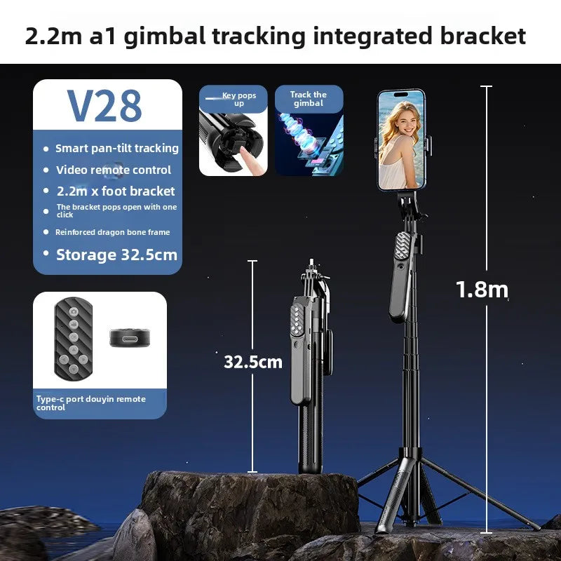 AI Face Tracking Selfie Stick Gimbal Stabilizer, Bluetooth Extendable Phone Tripod with 4-Axis Anti-Shake, Fill Light, Smart Aut