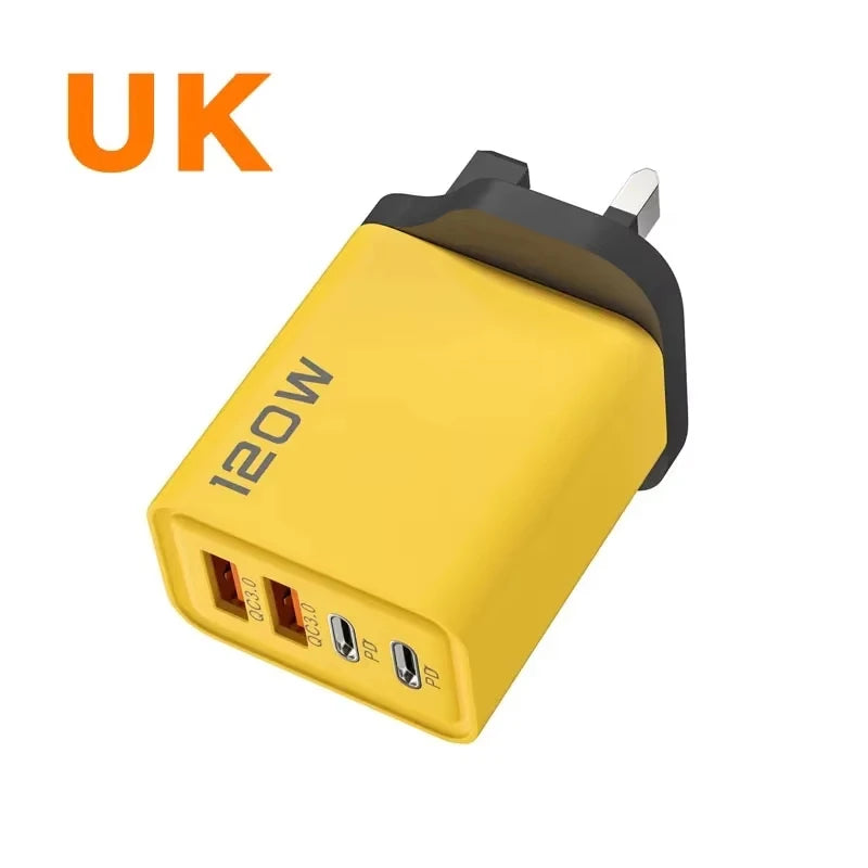 120W PD USB Charger Fast Charging Type C Mobile Phone Adapter For iPhone Samsung Quick Charge 3.0 EU Plug Wall Charger