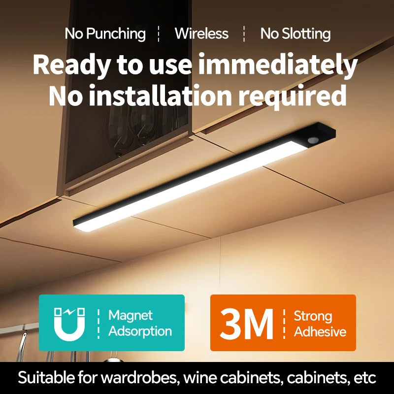 USB Rechargeable Motion Sensor LED Light, Black & White Available - Under Cabinet Lighting for Kitchen Home Indoor LED Lighting