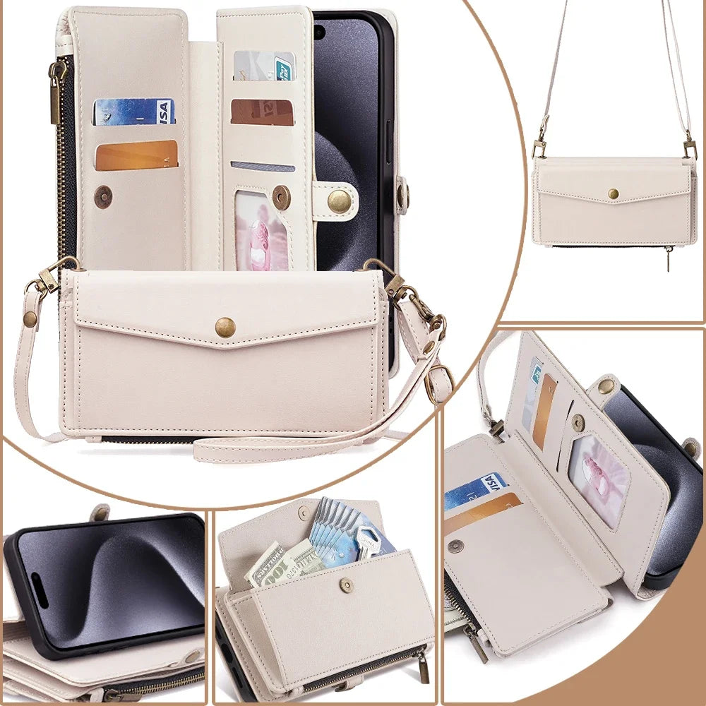 Wallet Flip Stand Leather Case For iPhone 11 12 13 14 15 Pro Max 6 6s 8 7 Plus X XS XR SE 2020 SE3 2022 Cover Crossbody-Bags