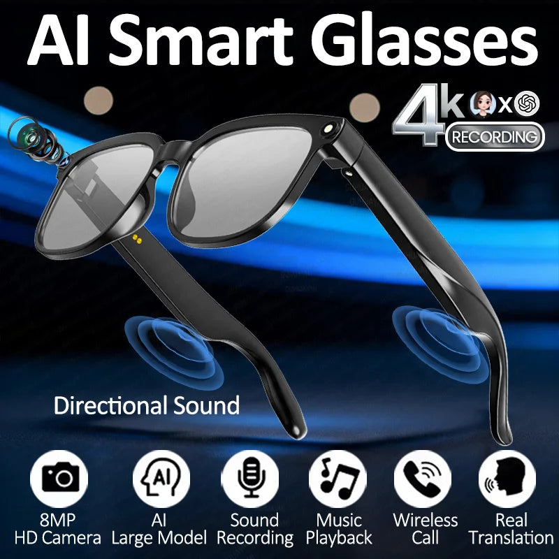 2026 New Smart AI Glasses 8MP Pixel 4k HD Camera Anti-shake Video Record ChatGP WIFI Translation Call Waterproof Sunglasses Men