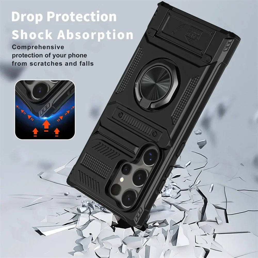 Case For Samsung Galaxy S25 S24 S23 Ultra Plus FE A55 A35 A15 A14 Magnetic Rotated Ring Kickstand Heavy Protection Wallet Cover