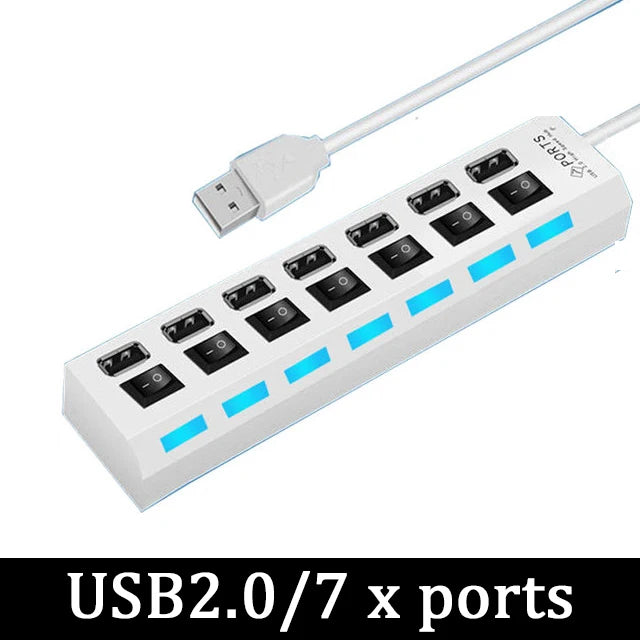 4/7 in 1 Multi USB Splitter Hub USB Hub 2.0 Use Power Adapter USB 2.0 Multiple Expander Switch Hub Docking Stations 30CM Cable