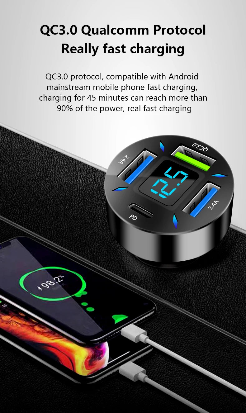 PD Quick Car Charger QC3.0 2.4A 4 Ports USB Fast Charging Car Adapter Cigarette Lighter Socket Splitter For iPhone Xiaomi