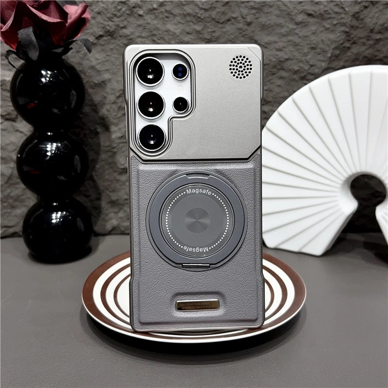 360 Rotating Bracket Hard PC Phone Case For Magsafe Samsung S26 S25 S24 S23 S22 Ultra Plus Magnetic Stand Holder Frameless Cover