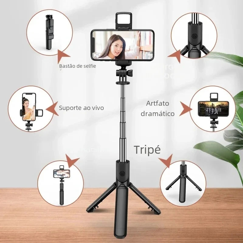 Portable Bluetooth Selfie Stick Retractable Multifunctional Phone Holder Tripod With Selfie Light Wireless Remote Shutter Stand