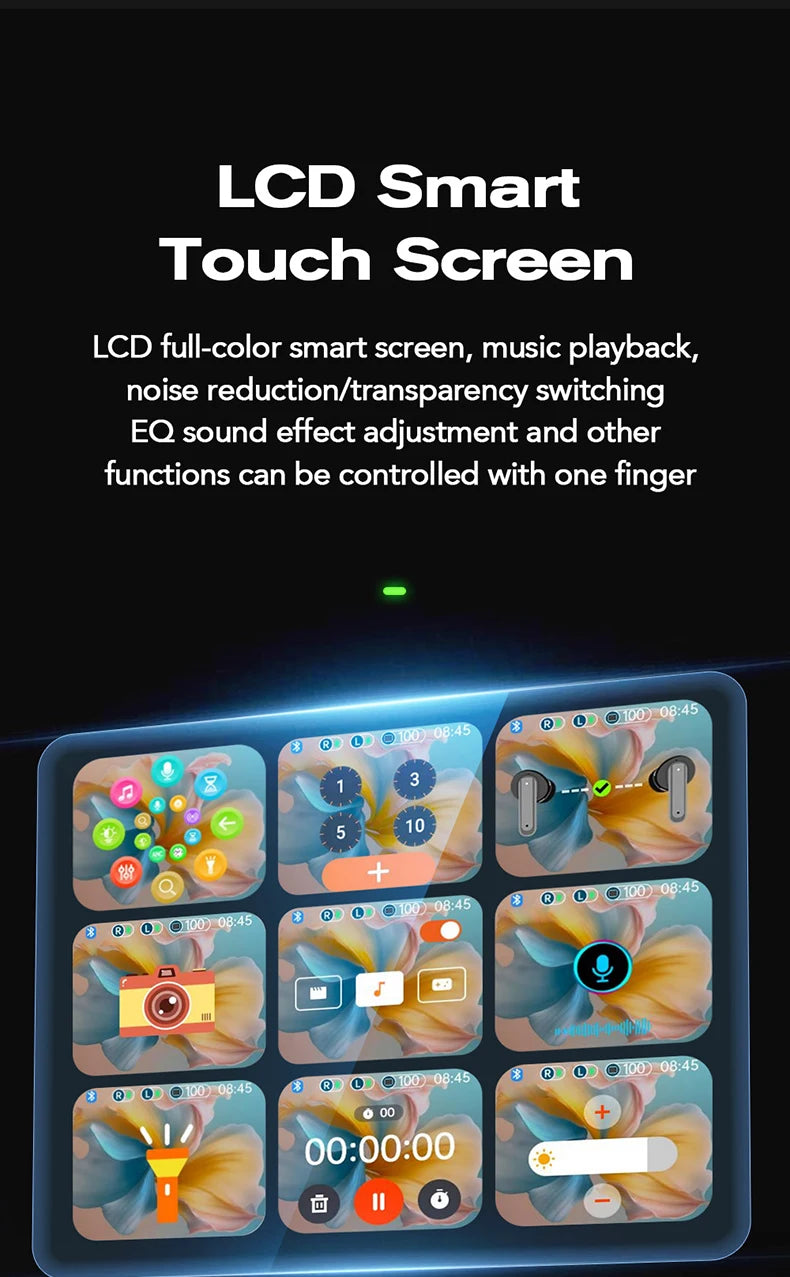 HTC NE25 Bluetooth Earphones AI Translator Earbuds Noise Lightweight Earbuds LCD Touch Screen Wireless Headphones 60h Long Life