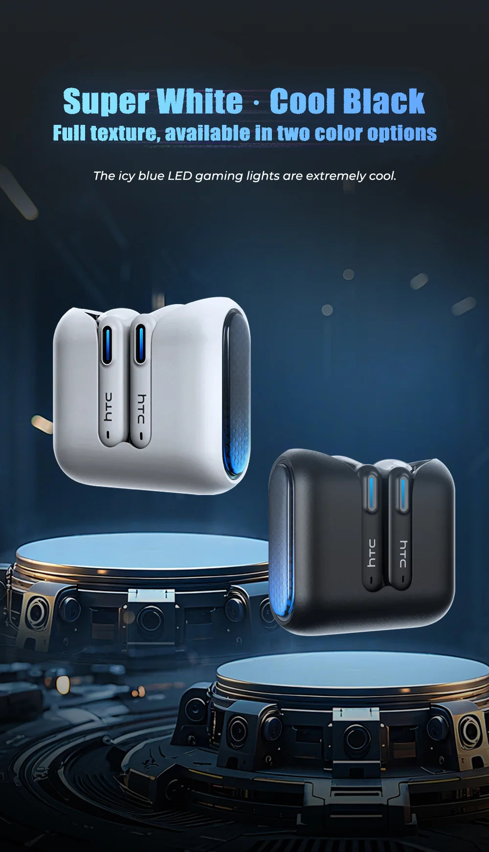 HTC Wireless Bluetooth Earphones Low Latency Gaming Headphones USB-C 30Hrs Playback Comfortable Earbuds With Noise Canceling Mic