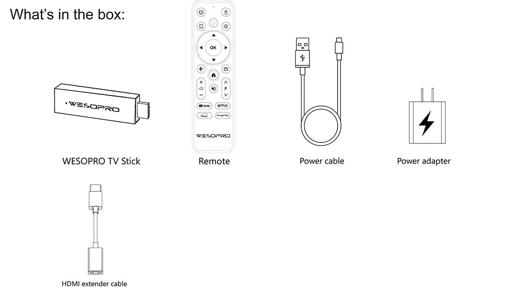 WESOPRO TV Stick G2 Android 12 Smart TV Dongle 2GB RAM 16GB ROM 2.4GHz 5.0GHz Wifi6 BT5.0 H.265 4K 30pfs Media Player