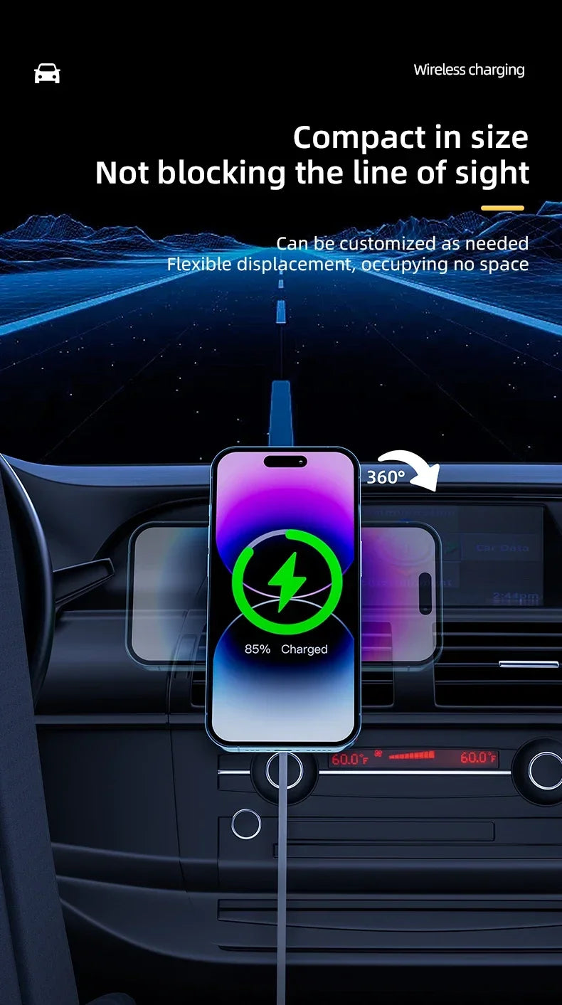 VIKEFON Magnetic Car Wireless Charger + Ring For iPhone 12 13 14 15 Pro Max Air Vent Car Phone Holder Stand Fast Car Charging