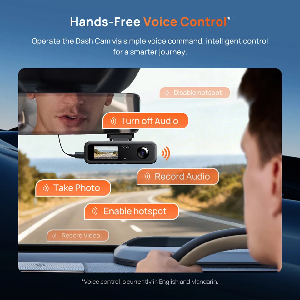 70mai T800E 3-Channel Dash Cam, 4K HDR f/1.55 Built-in GPS Voice Control, Supercapacitor 24H Parking Mode 3-in-1 Car Camera
