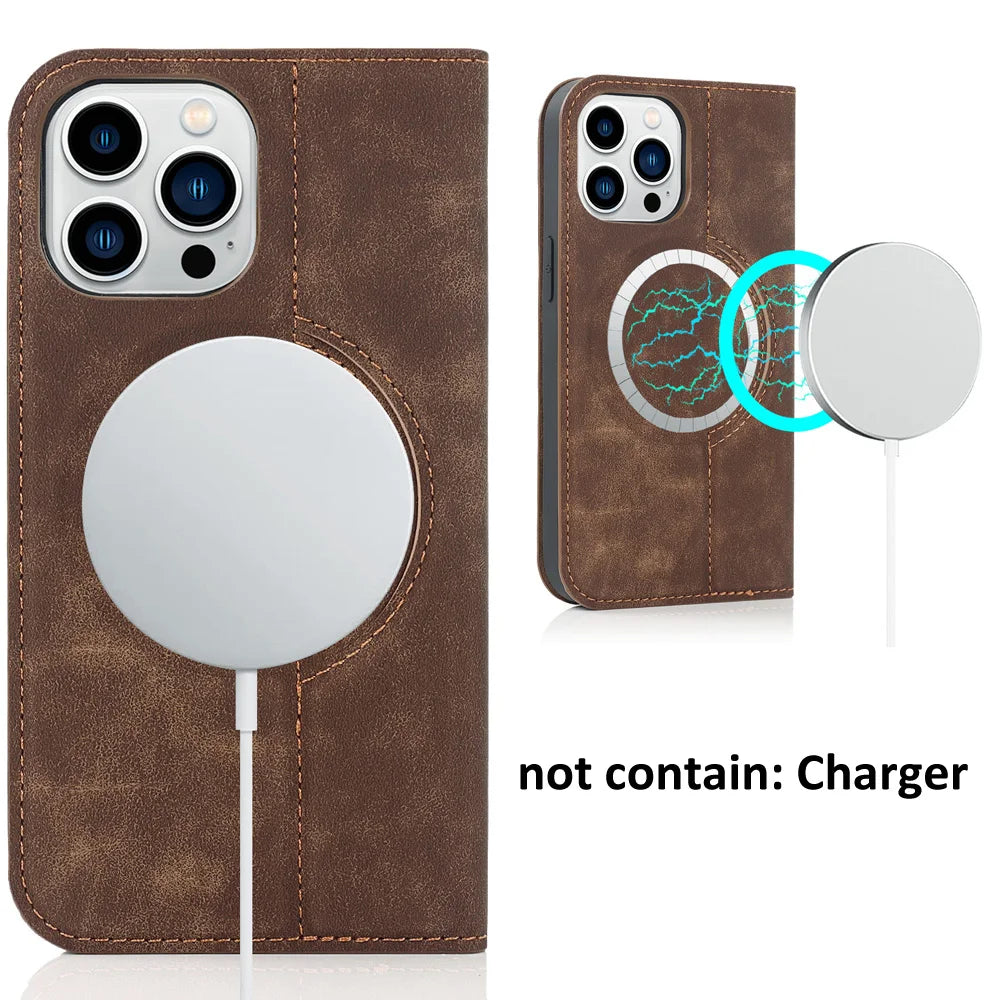 For Magsafe Wallet Leather Flip Case For iPhone 12 13 14 15 16 Pro Max mini Magnetic Wireless Charging Book Folio Cover