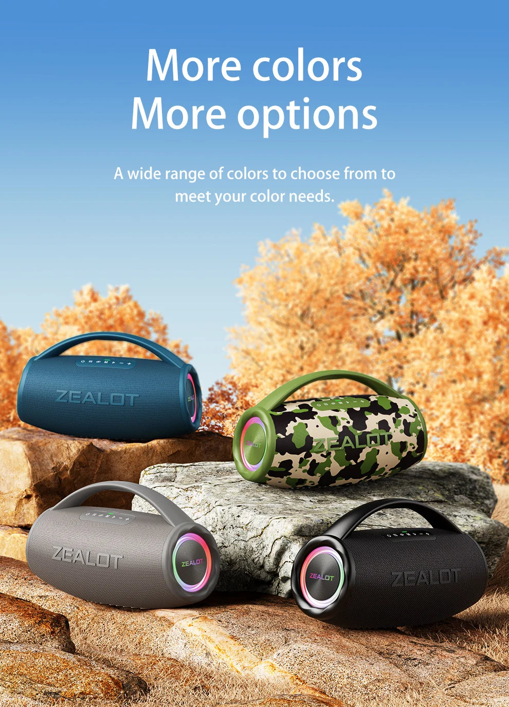 ZEALOT S97 80W Portable Bluetooth Speaker High Volume Waterproof 16000mAh Wireless TWS Subwoofer Suporrt USB/TF/AUX RGB Light.