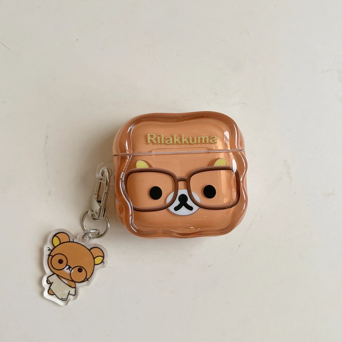 Korean Cute Rilakkuma Glasses Clear AirPods Case with Keychain for AirPods 1 2 3 4 Pro 2 Pro 3 Cute Shockproof Protective Cover