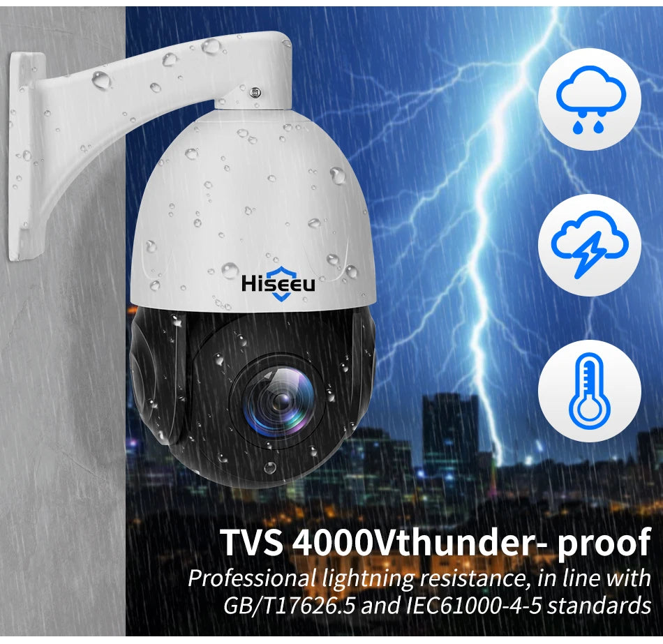 Hiseeu 8MP PTZ POE Camera 30X Optical Zoom Outdoor 2-Way Audio Color Night Vision Street Surveillance IP Camera IP66 Waterproof
