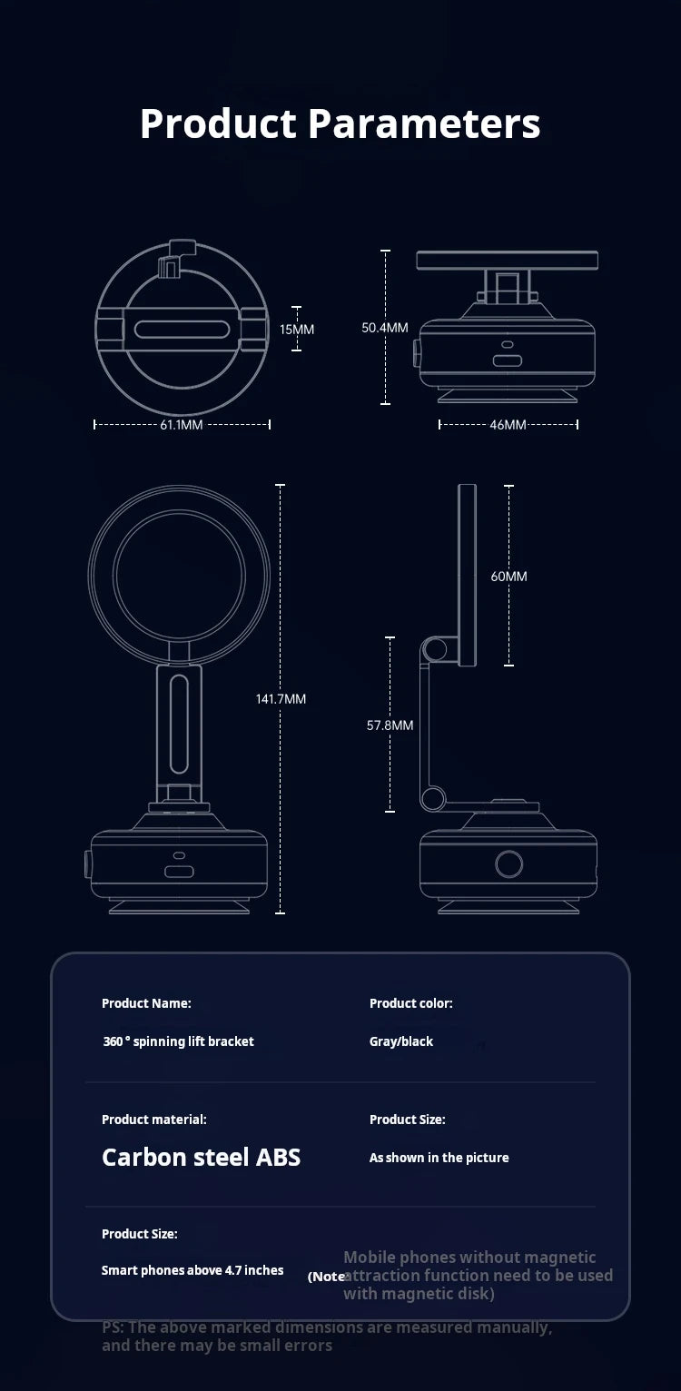 Magnetic Vacuum Adsorption Car Mount Mobile Phone Holder Foldable 360 Degree Rotation Aluminum Alloy Suitable for Smartphones