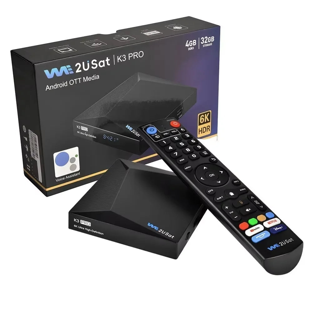 We2USat K3 PRO Smart Android TV Box 6K HDR Build in WiFi-6 2.4GHz/5GHz BT 5.0 4GB+32GB Streaming Media Player PK Vseebox V5 PRO
