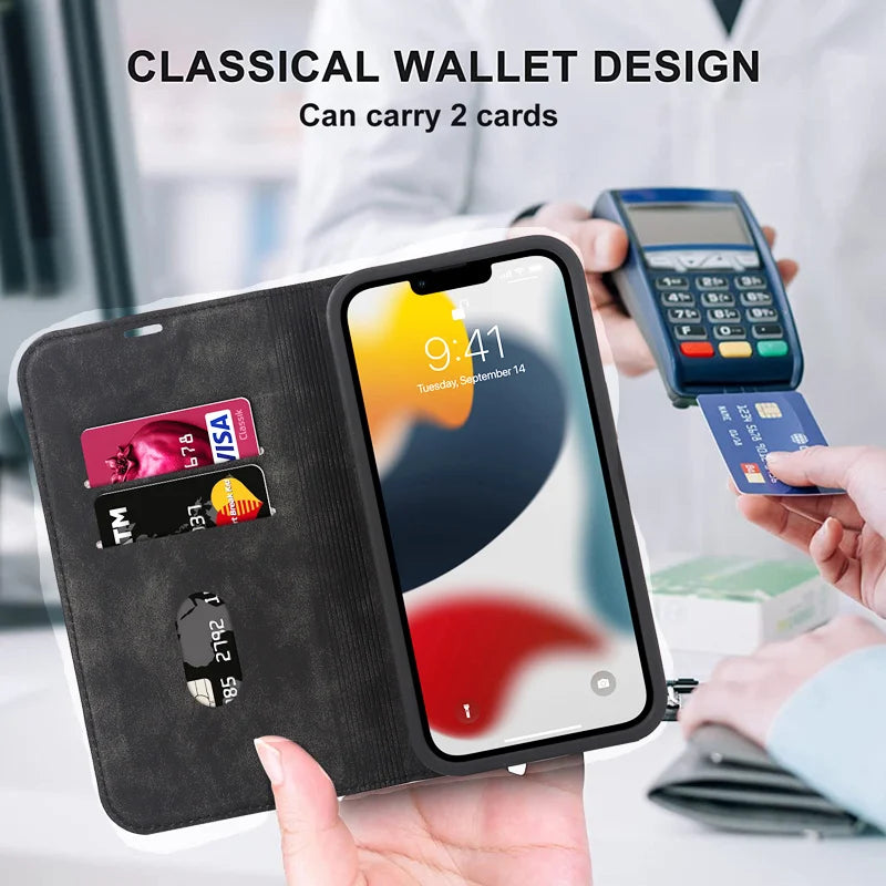 For Magsafe Wallet Leather Flip Case For iPhone 12 13 14 15 16 Pro Max mini Magnetic Wireless Charging Book Folio Cover