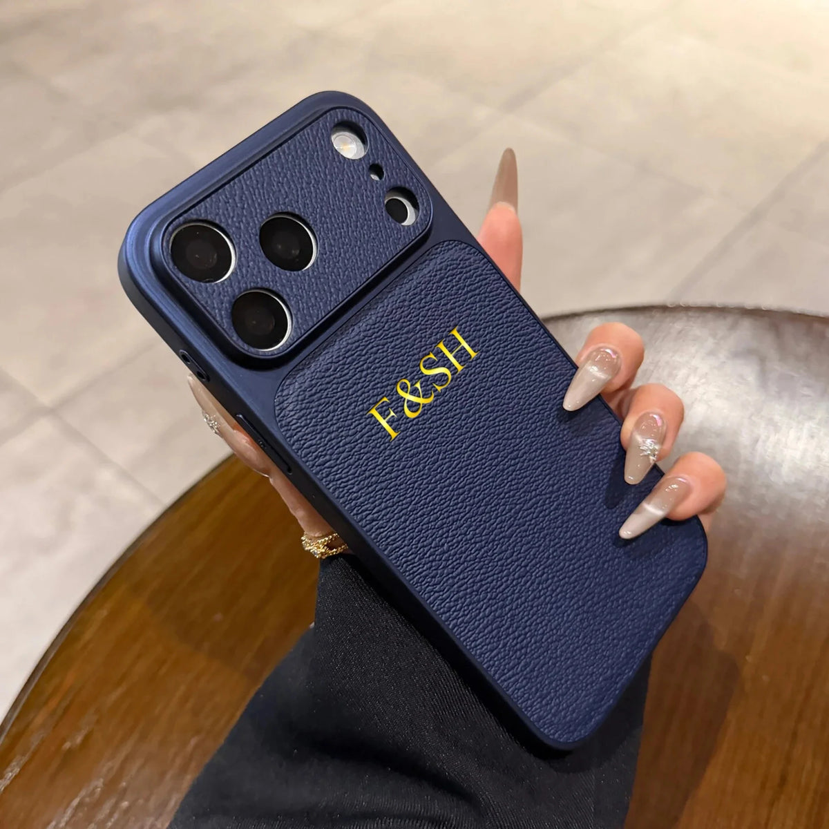 Personalized Luxury Classic Faux Leather Case For iPhone 18 17 16 15 14 13 Pro Max Air Custom Name Gold Hot Foil Engraved Case