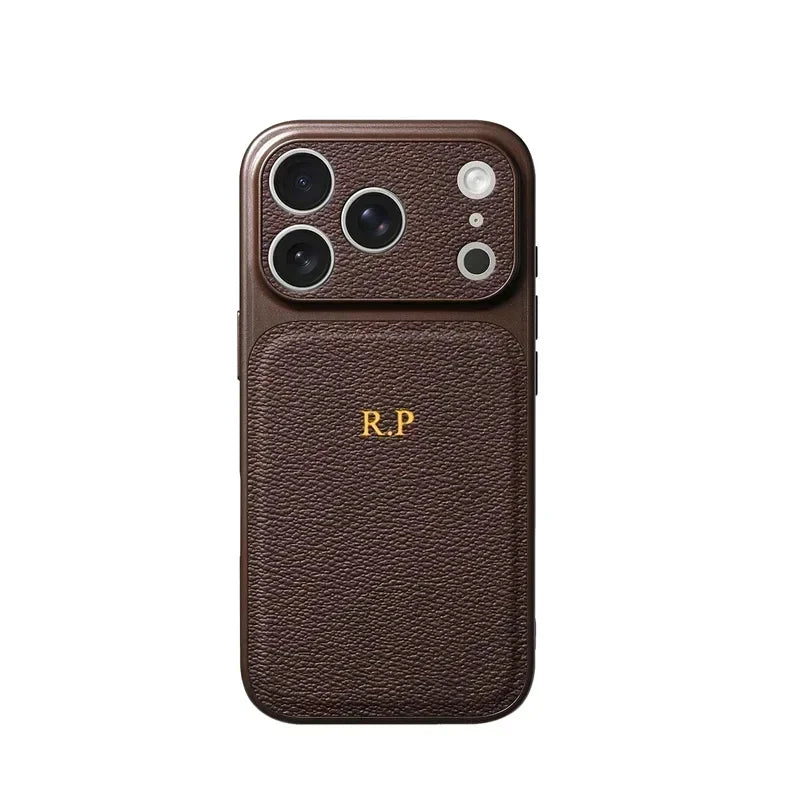 Personalized Luxury Classic Faux Leather Case For iPhone 18 17 16 15 14 13 Pro Max Air Custom Name Gold Hot Foil Engraved Case
