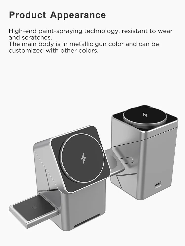 Rotating Qi2 3in1 15w Magnetic Wireless Charger Stand For iPhone 16 15 14 13 12 Max iWatch Airpods Fast Charging Dock