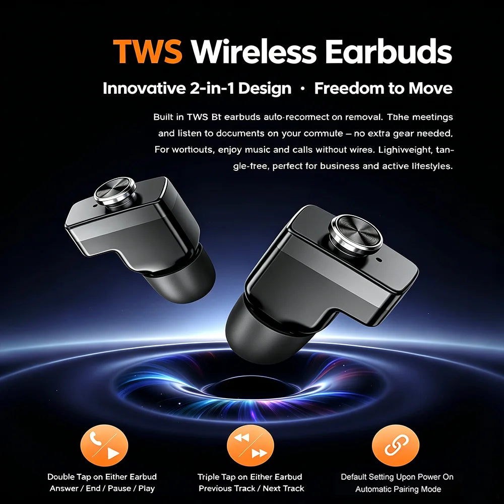 TWS 2-in-1 Smart Watch with Headphones Sports Play Music Bluetooth Headset Call Men Health Monitor NFC Women Smartwatch Earbuds