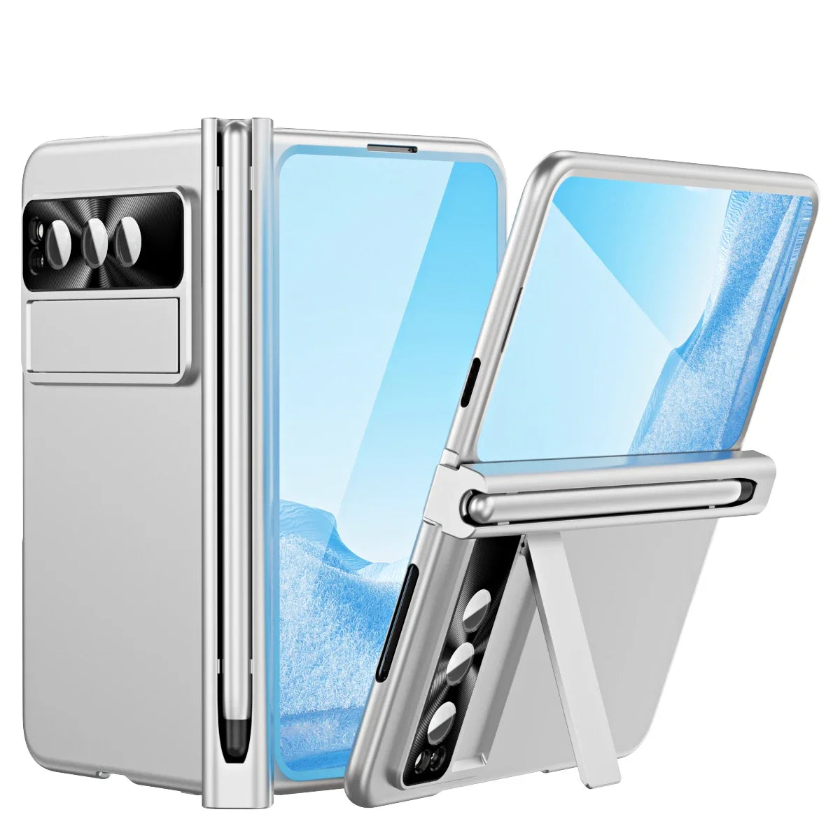 For Google Pixel Fold Electroplating Case with Pen Slot Hinge Full Protection Magnetic Hinge Automatic Adsorption Phone Cover