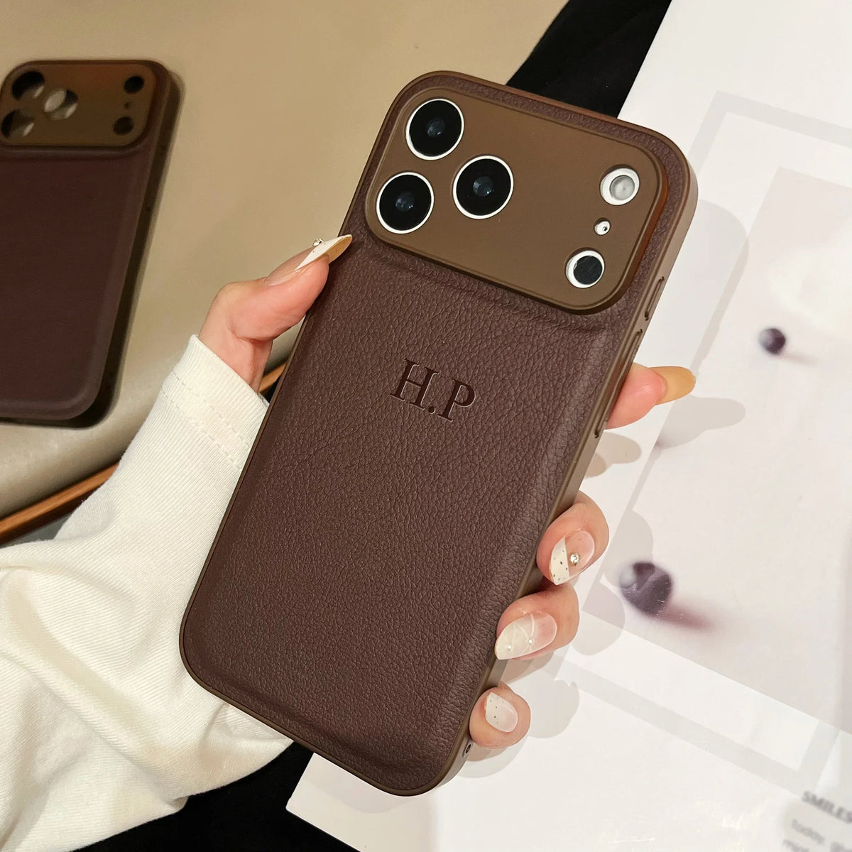 Personalized Luxury Customized Name 3D DIY Hot Engrave Faux Leather Phone Case For iPhone 17Pro Max 16 15 14 13 Pro Max Plus Air