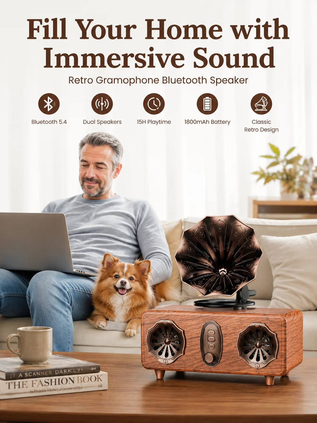 Retro Bluetooth Speaker,FM Radio Vintage Speaker Bass with USB TF AUX Player | Old Fashion Classic Style for Home, Office, Gift