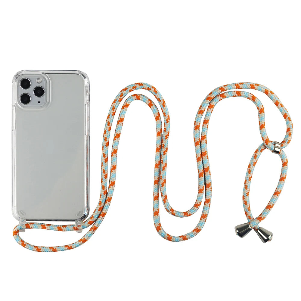 Crossbody Necklace Cord Lanyard Transparent Phone Case For iPhone 16 15 13 Pro Max 12 11 7 8 Plus X XR XS Strap Hang Rope Cover