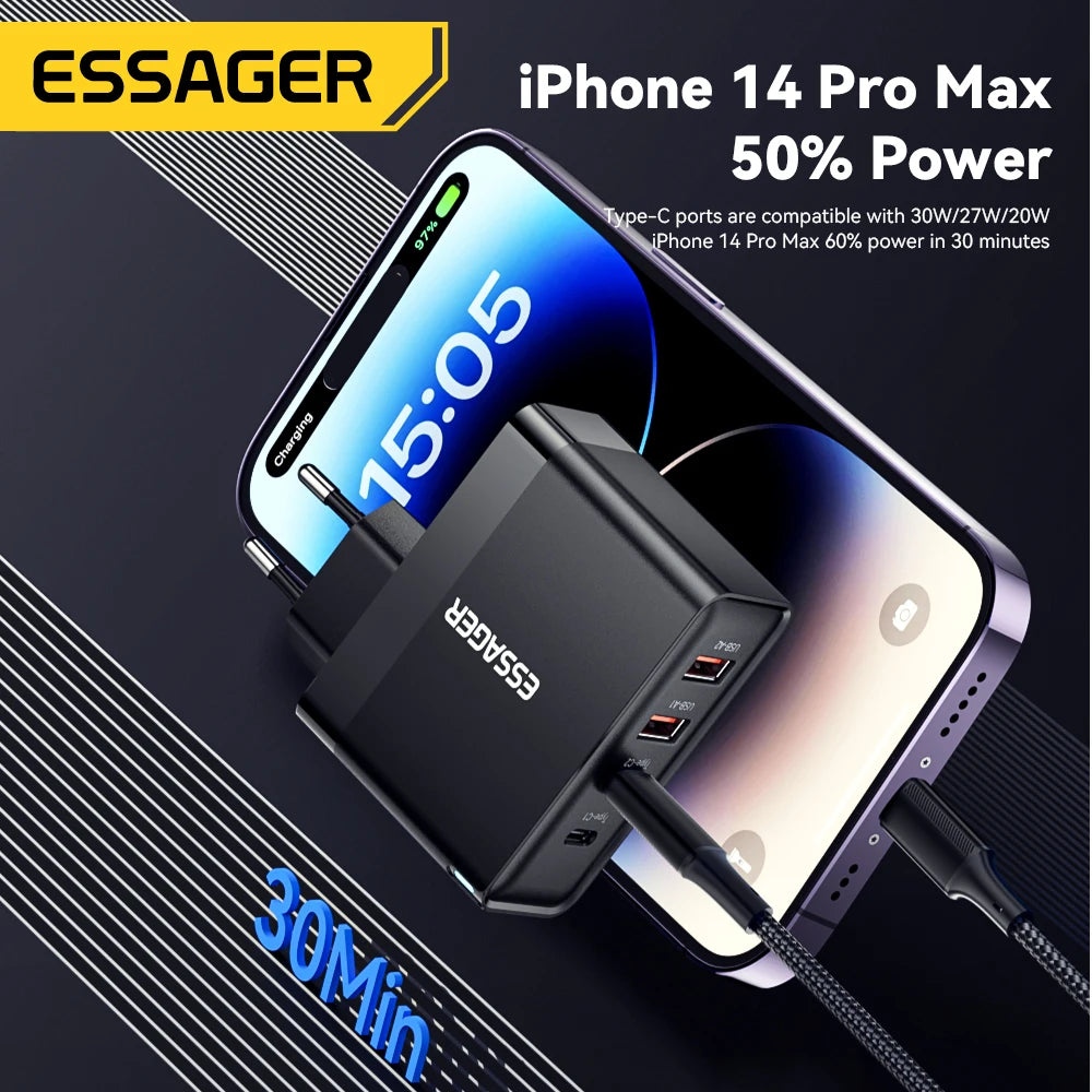 Essager 100W USB Type C Charger 65W PD Quick Charge4.0 3.0 Type-C Fast Charging For iPhone 14 13 12 Xiaomi Macbook 13 Pro Laptop