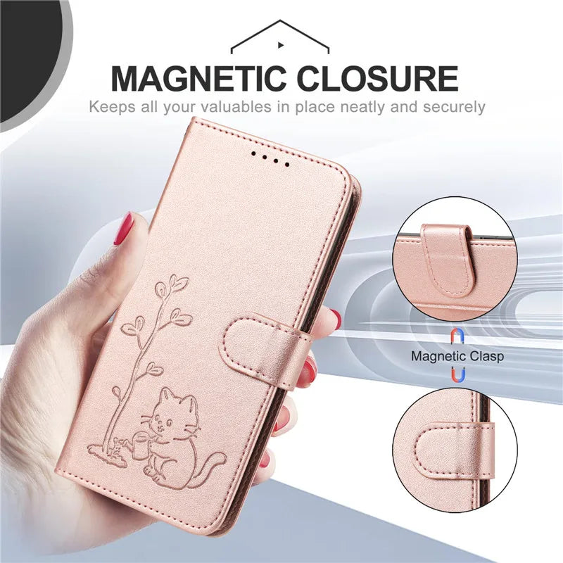 Cats & Trees Pattern Leather Phone Case For VIVO Y39 Y29 Y19S Y38 Y78+ Y17S Y27 Y36 Y16 Y56 5G Wallet Flip Cover Card Holder Bag