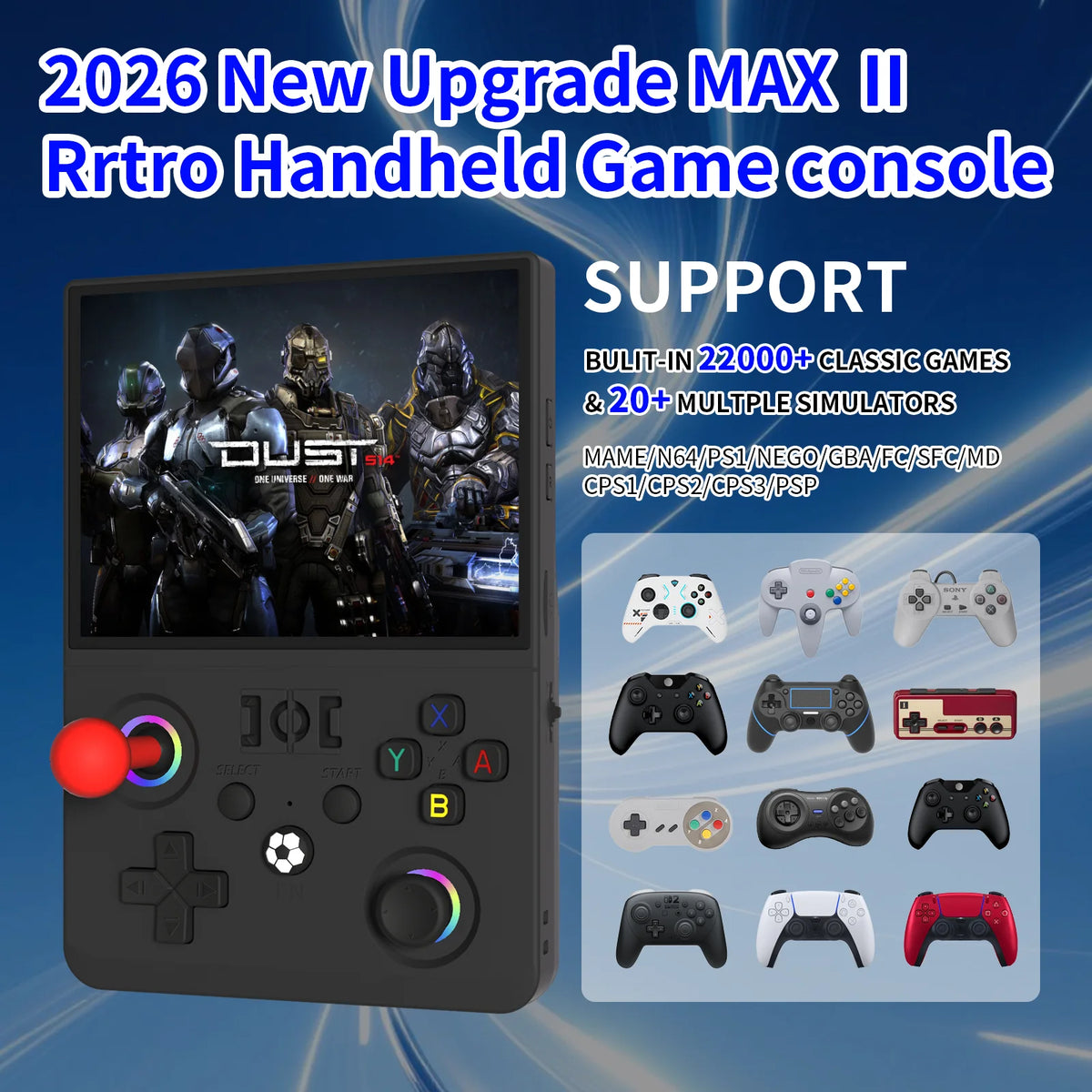 MAXⅡ 2026 Newest 4.5 Inch Retro Handheld Game Console 1024x768 IPS HD Screen Portable Open Source Linux System with 2*Joys