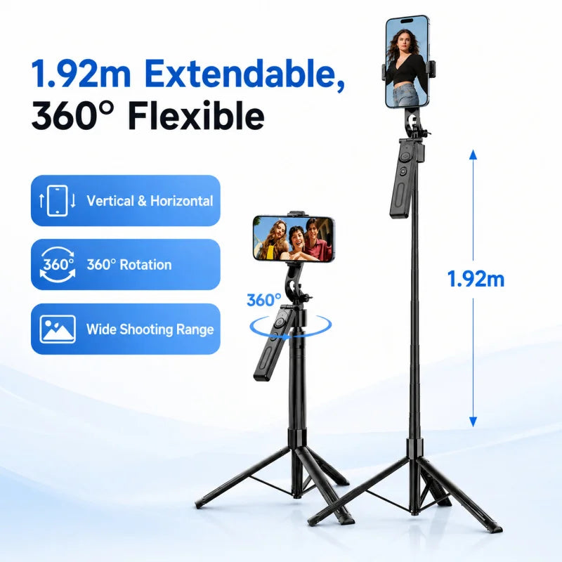 AI Face Tracking Selfie Stick Gimbal Stabilizer, Bluetooth Extendable Phone Tripod with 4-Axis Anti-Shake, Fill Light, Smart Aut