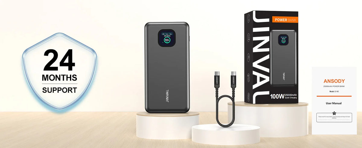 JINVAL Power Bank 25000mAh 100W 3-Port Portable Charger, PD 3.1 Fast Charging Phone Battery Pack for iPhone 17/16, MacBook, iPad