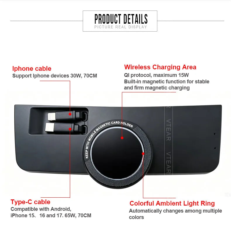 For Audi A4 B8/A5/RS4/RS5 2008-2015 Magnetic Car Wireless Charger with Expansion Cable Fast Cellphone Charging Adapter Parts