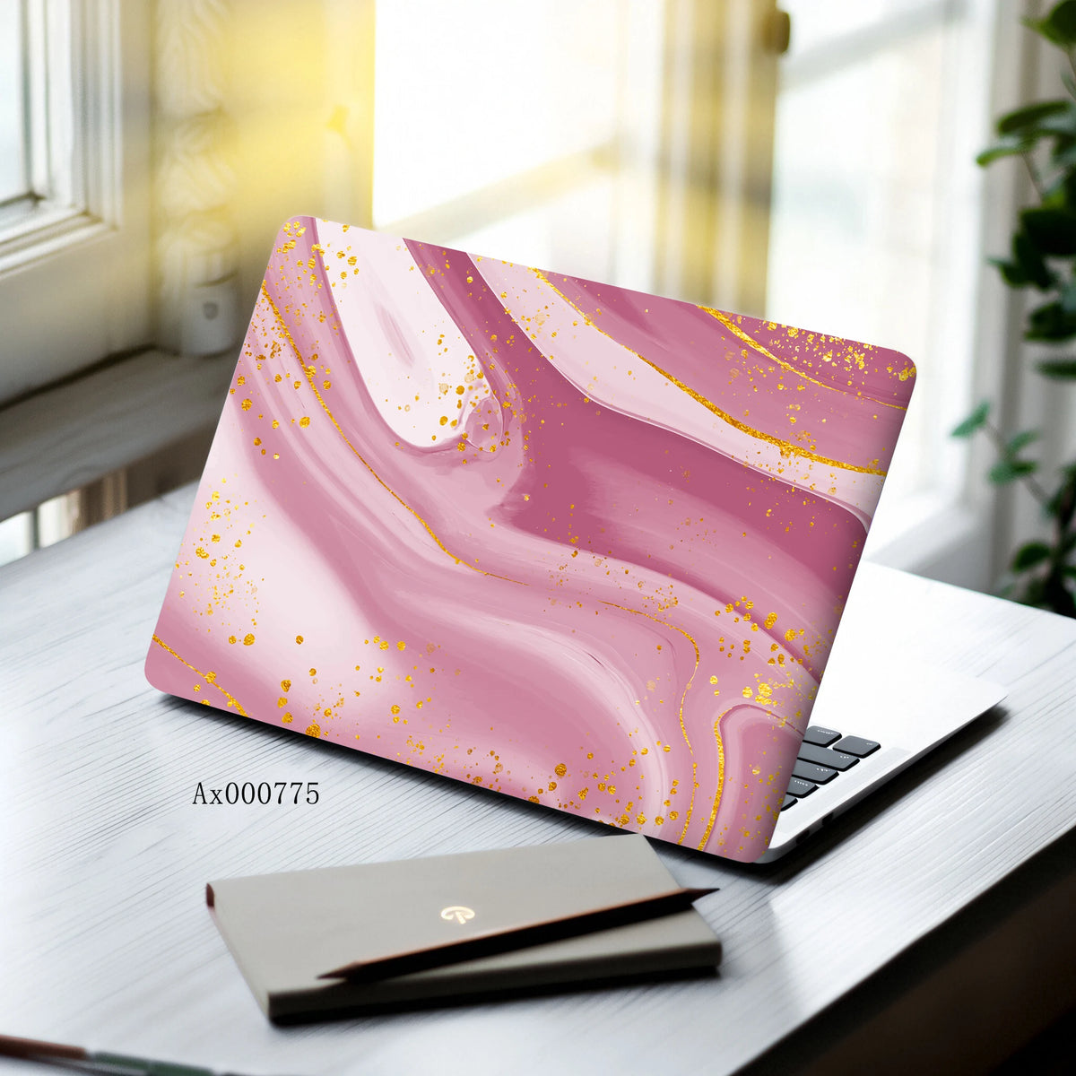 2pcs Luxury Rose Gold Marble Laptop Sticker Self-Adhesive Anti-Scratch Skin MacBook Notebook PC Keyboard Waterproof Skin Decor