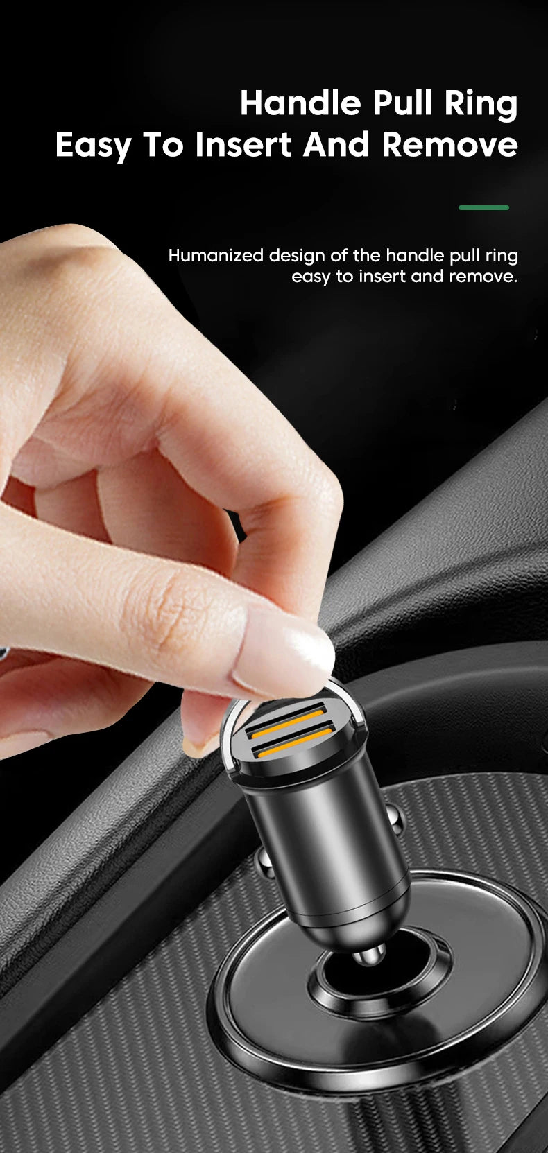 200W Dual USB Car Charger Pull Ring Fast Charging Car Phone Charger Adapter For Xiaomi Samsung Mini Car Charger