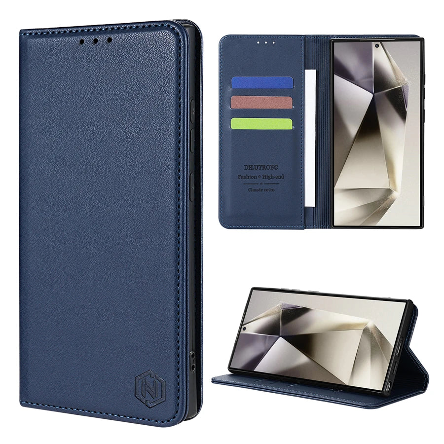 Wallet Skin Friendly Magnetic Slot Flip Leather Case For Samsung Galaxy S26 Ultra S25 Edge S24 FE S23 Plus S22 S21 S20FE S10+