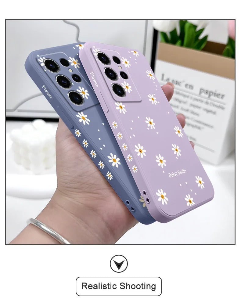 Smiling Daisy Phone Case For Samsung Galaxy S25 S24 S23 S22 S21 S20 S10 S10E Ultra Plus FE Note 20 Ultra Plus Cover