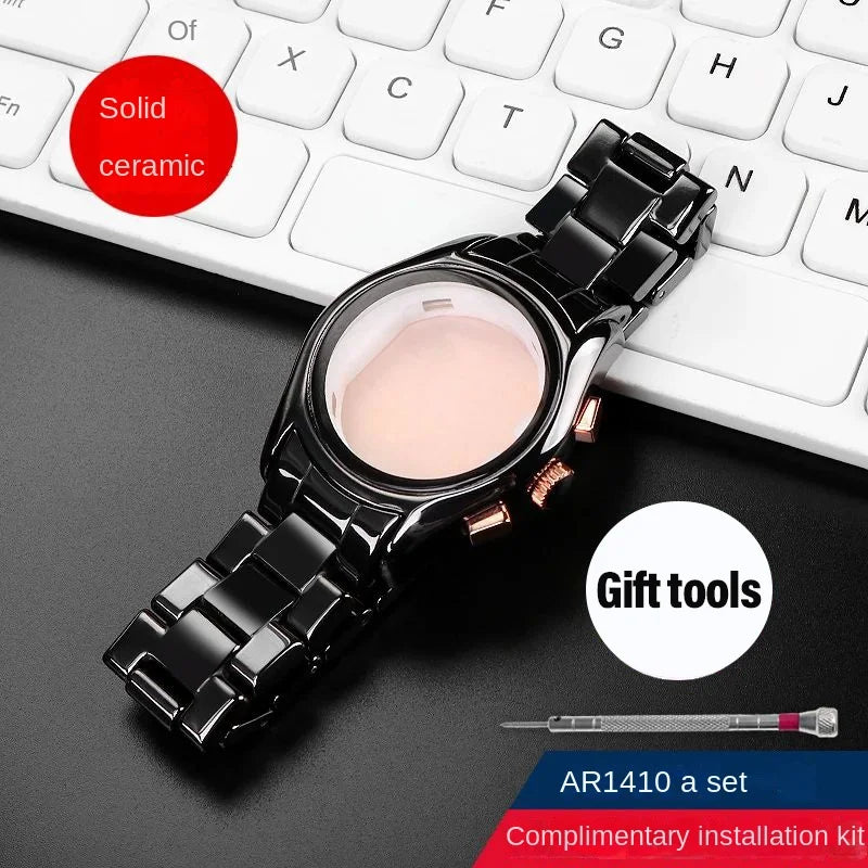 High quality Ceramic case watchband for Armani watch AR1451 AR1452 AR1400 AR1410 AR1421 AR1440 Men's black strap accessories
