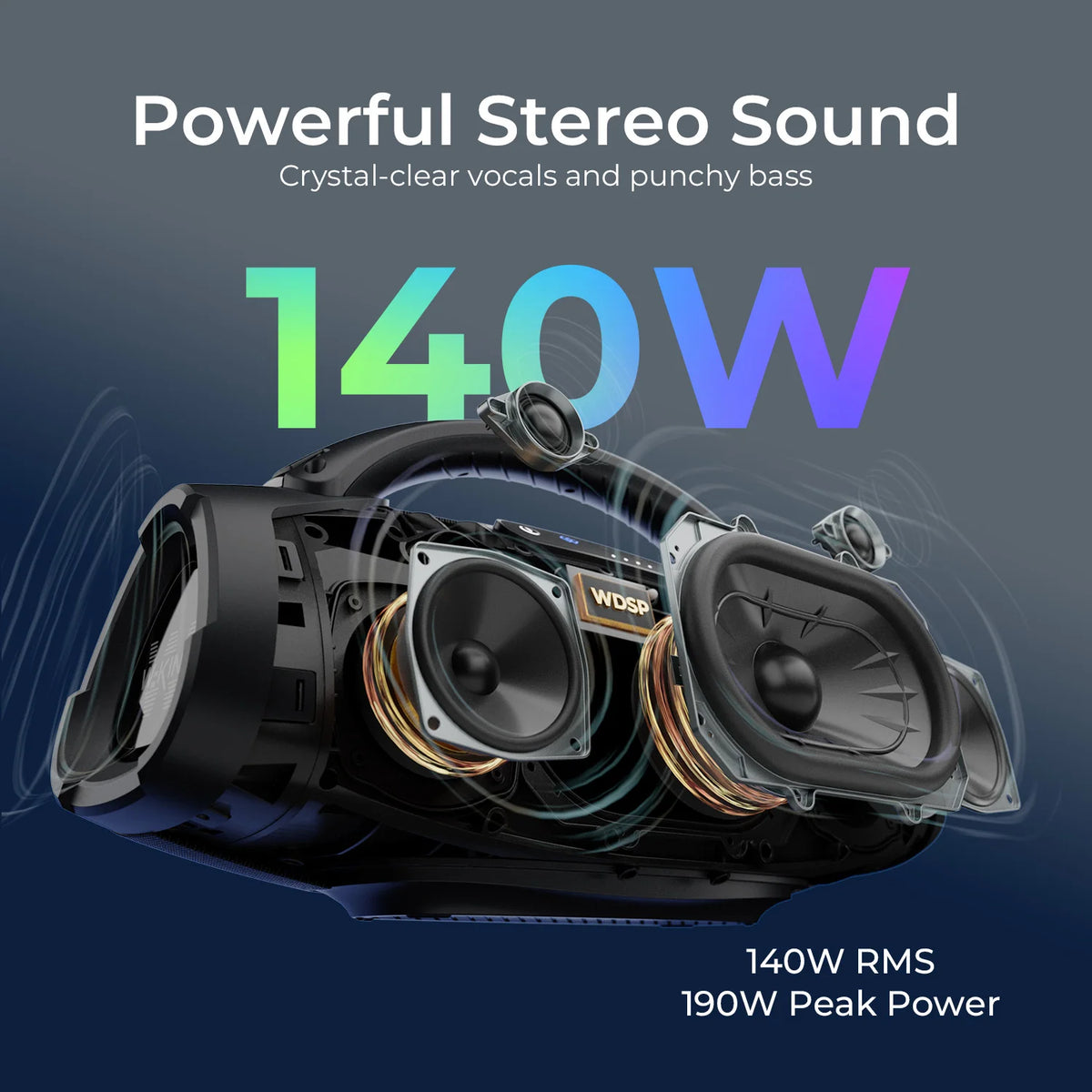 W-KING X20S Portable Bluetooth Speakers, 280W Stormbox Power With Subwoofer Ipx7/Guitar Input/Power Bank, TWS Connection Outdoor