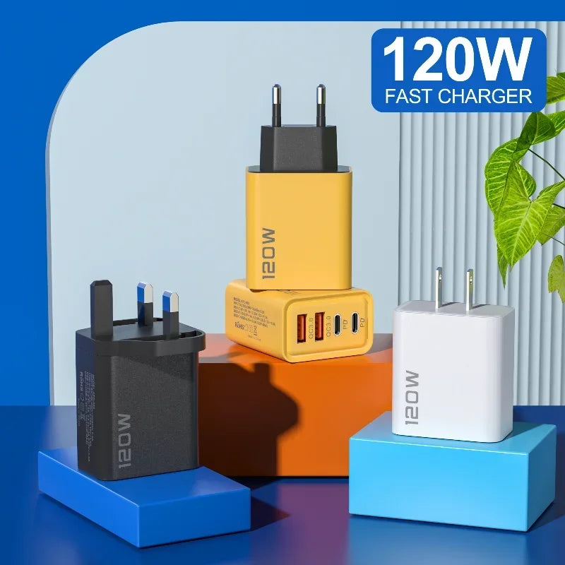 120W PD USB Charger Fast Charging Type C Mobile Phone Adapter For iPhone Samsung Quick Charge 3.0 EU Plug Wall Charger