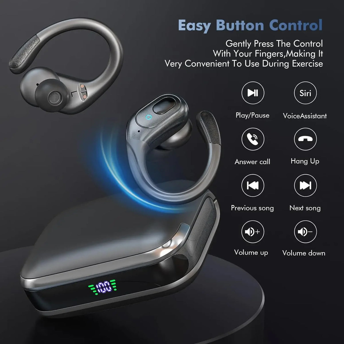 TWS Sports Earbuds Bluetooth 6.0 HIFI Bass Wireless Headphones LED Button Handsfree Earphone Noise Cancelling Waterproof Headset