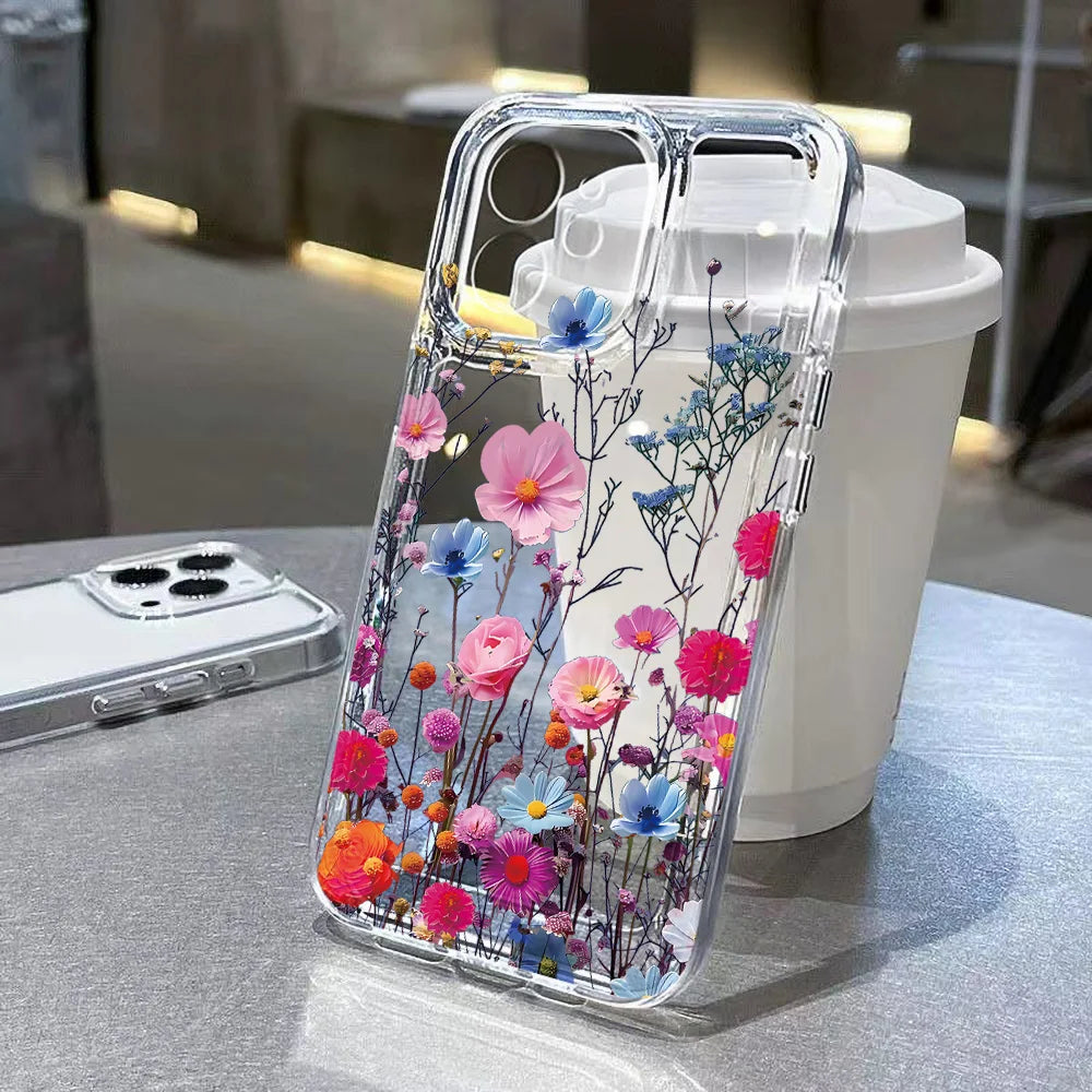 Purple Flower Phone Case For iPhone 17 Case iPhone 14 16 18 13 11 12 15 Pro Max 7 Plus 16e XR SE Air Shockproof Soft Clear Cover