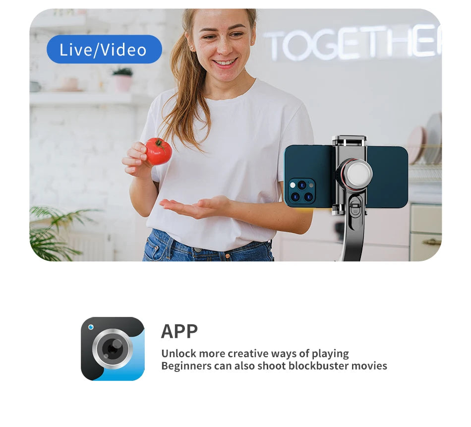 TOKQI Handheld Stabilizer for Stream Anti‑Shake Gimbal Selfie Stick With 3‑Color Adjustable Fill Light Wireless Remote Control 3