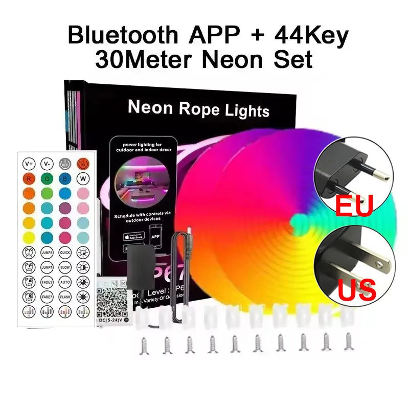 24V Neon Rgb Led Strip Light Remote Control Waterproof Outdoor 5M 10M 15M 20 Meter 30M Led Flexible Neon Rope Ribbon Tape Band